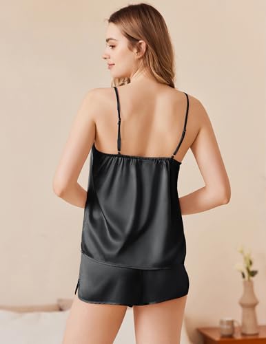 Ekouaer Silk Pajamas Set for Women Satin Camisole Sleepwear Lingerie V-Neck Cami Top and Shorts Pjs3