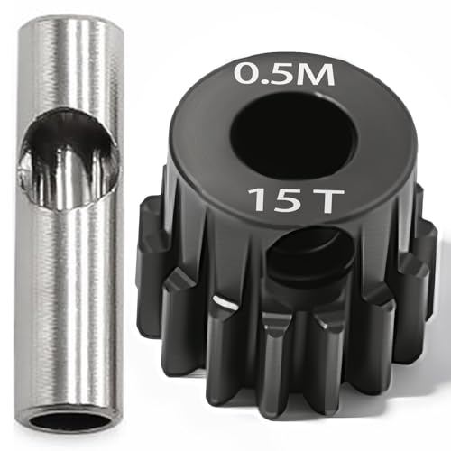 0.5M Pinion Gear 15T Hardened Steel 3.175mm Bore with 2.3mm Adapter, Precision Motor Gear for ARRMA 1/14 Typhon 1/16 Mojave 1/18 Granite, Losi 1/12 NASCAR, 0.5Mod Gear 13T-27T for HOBBYWING Motors