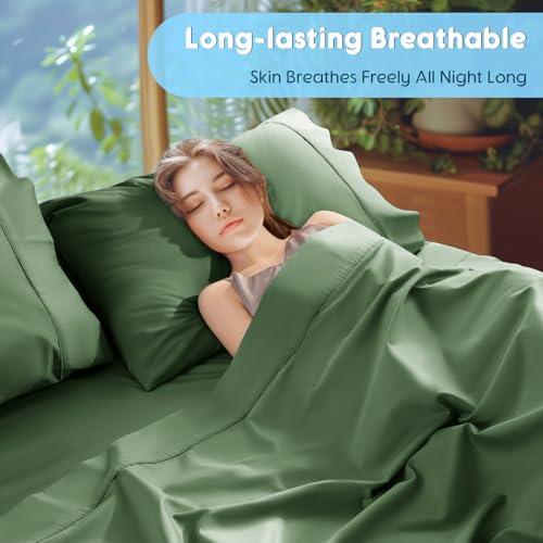 Image of SONORO KATE 1000 Series 100% Egyptian Cotton King Sheet Set,4 Pieces | Soft,Breathable Long Staple,Sateen Weave,Luxury 5-Star Hotel Bed Sheets,16 inch Deep Pocket,Olive Green