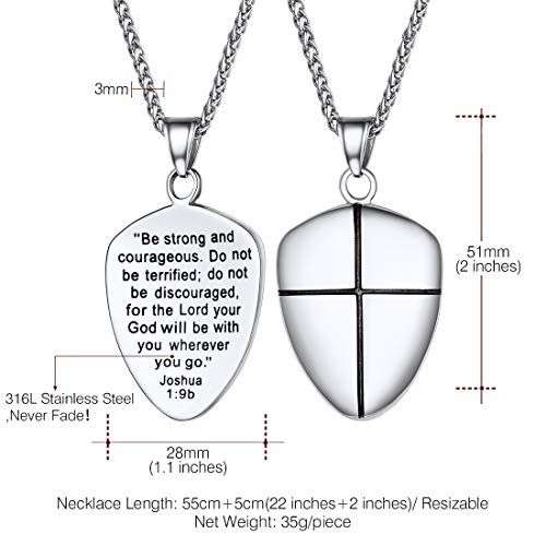 U7 Shield Of Faith Pendant Chain 22 Inch Stainless Steel Joshua 1:9 Cross Amulet Necklace #TOP4