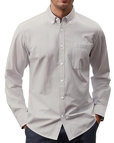 Image of J.VER Men's Oxford Shirt Solid Casual Button Down Collar Shirts Long Sleeve Dress Shirts with Pocket