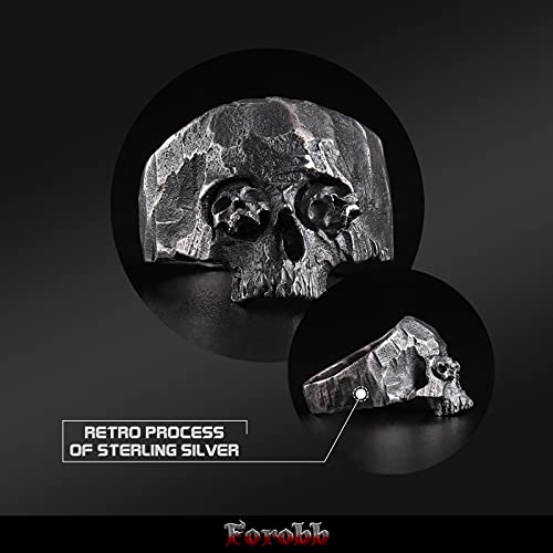 Image of Skull Ring 925 Sterling Silver Handcrafted Gothic Rock Punk Diablo Vintage Cocktail Party Biker Retro [Double Eyes 60036] - Ring Size 8.5