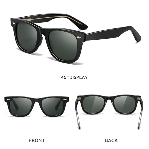 SUNGAIT Woman Retro Sunglasses Square Design UV400 Protection 80s Classic Vintage Design for Man Woman(Black/Amber/Unisex)3