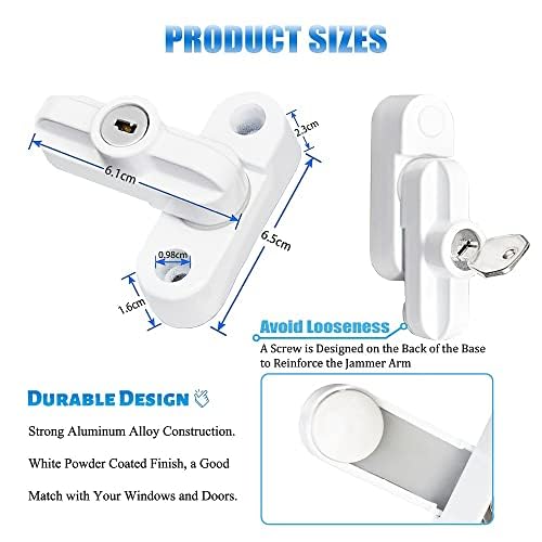 Window Sash Jammer Locks Set 2 PCS Window Locks and Door Jammer Upvc Sash Jammer for Home Security uPVC Windows and Doors White Zinc Cast Alloy - Image 2