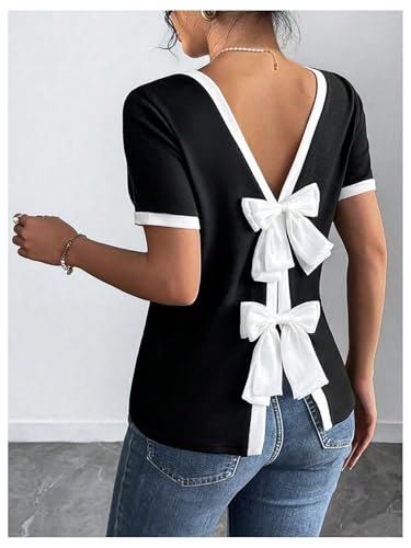 SOLY HUX Women's Bow T Shirt Short Sleeve Crew Neck Tee Casual Summer Tops3