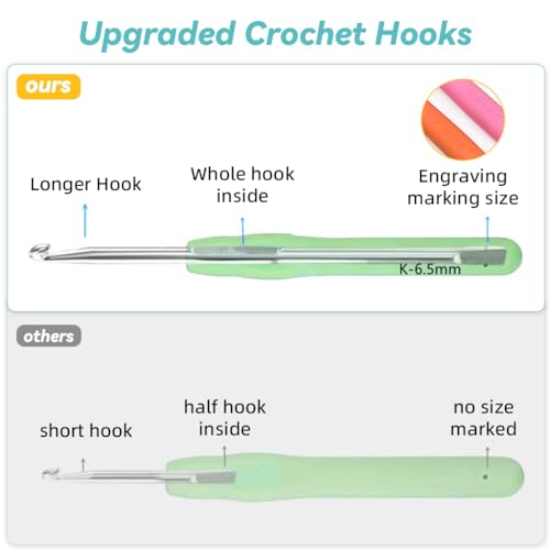 Image of HASTHIP Cotton Crochet Hook Set 14 Sizes, Complete Kit With Carry Bag, Needles, Markers, Measure Tape, Ideal For Beginners, Adults,Yellow-B