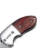 KUBEY KU66 Small Pocket Knife with VG10 Damascus Steel Blade Rosewood Handle Thumb Open Outdoor Camping Hunting Gear Hand Tool Folding Knife(vg-10 damascus steel)