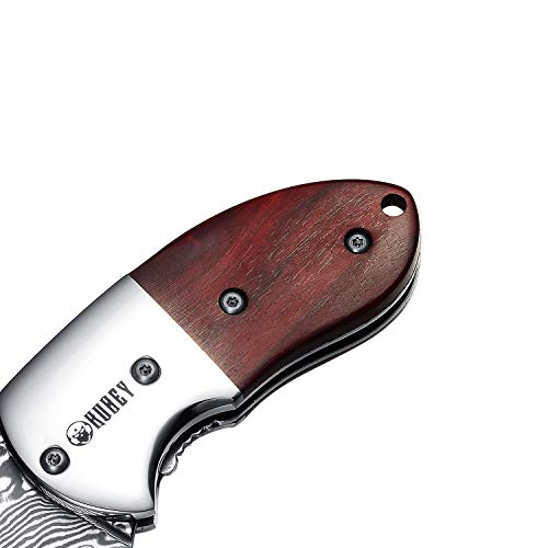 KUBEY KU66 Small Knife, Folding Knife and Pocket EDC, Drop Point Blade with Thumb Open, Rosewood Handle with Lanyard, for Outdoor Hunting Camping and Hiking (KU66-1)