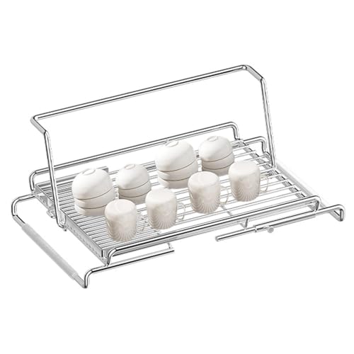 Escurridor de platos sobre el fregadero, soporte de drenaje expandible de acero inoxidable para platos de palillos, cuencos, cubiertos y herramientas de cocina