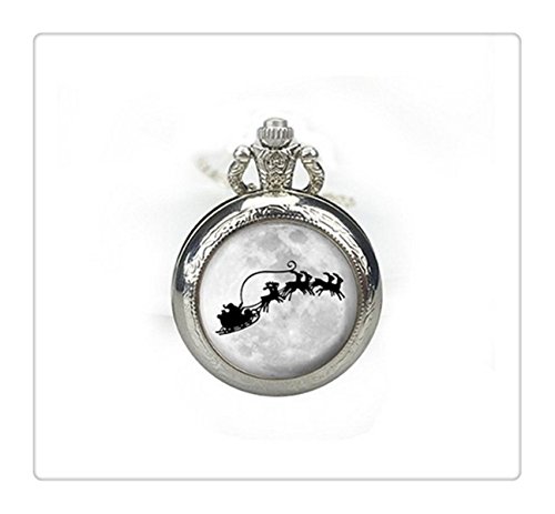Reloj de bolsillo de Navidad Joyería Llena Luna Collar Joyería Plata Imagen Reloj Colgante Regalos para Su Trineo y Reno