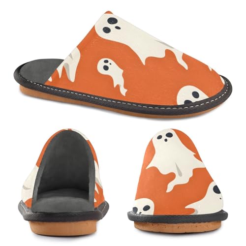 Slippers for Women Ghostly on Orange Background Soft Fuzzy Women's Slippers Indoor and Outdoor Shoes2