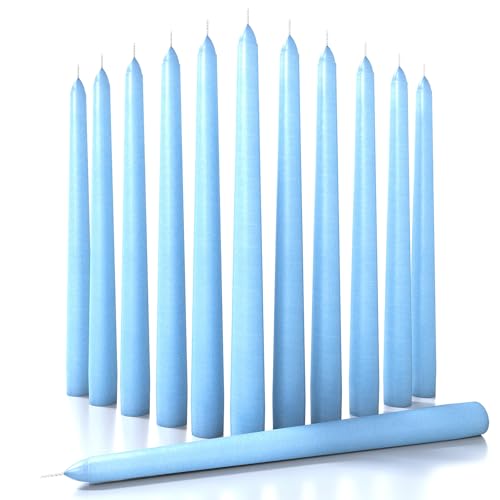 CANDWAX 12 inch Taper Candles Set of 12 - Dripless and Smokeless Candle Unscented - Slow Burning Candle Sticks - Baby Blue Candles