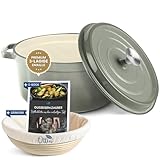 Ottia Gusseisen Topf brot backen [inkl. Gärkorb] - Emaille Topf 26cm - Ideale Brotbackform, Brotbacktopf, Schmortopf mit Deckel & Aromanoppen, Bratentopf - auch für Induktion | Händler aus Hamburg