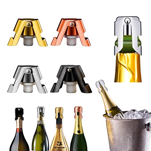 HKTOPCNE 4 tapones de champán de acero inoxidable para botella de vino divertido y reutilizable, tapones de vino, tapón de botella, mantiene fresco para vino espumoso champán (multicolor) Cover