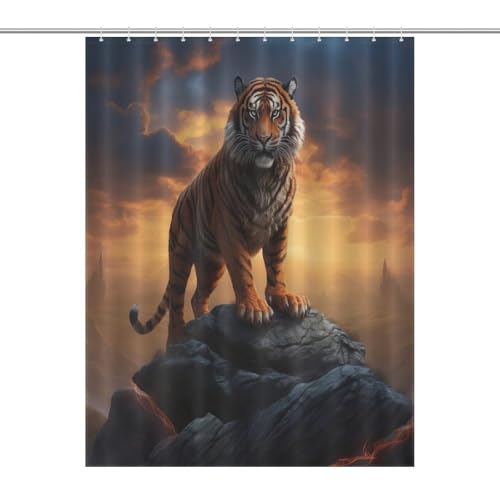 Rideau de douche tigre lavable 100% polyester pour baignoire de salle de bains - 7