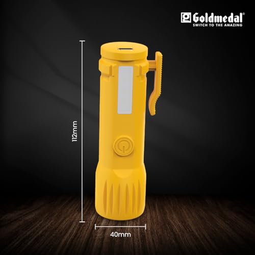 Image of Goldmedal Torcia 04 1+1W LED Rechargeable Torch - Cool Daylight (6500K) | 500 mAh Li-ion Battery | Battery Back-up Up to 2 Hours | Deep Discharge Protection | Type C Charging | Pocket Gripper