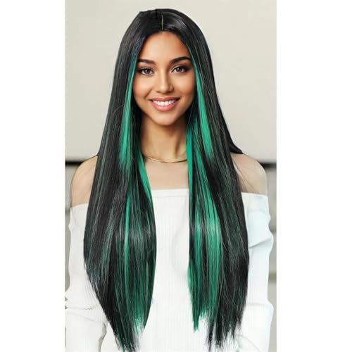 Womens Long Straight Synthetic Wig With Bangs Layered Natural Hair