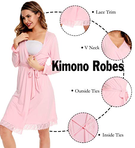 Image of SWOMOG Women's Maternity Nursing Robe Pregnancy Breastfeeding Bathrobes 3 in 1 Labor Delivery Nightgowns