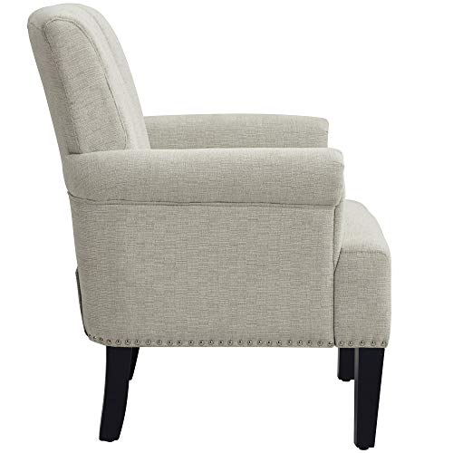 Living Room Chairs, Upholstered Chairs, Polyester Armchair Club Chair With Rivet Tufted Scroll Arm, Tufted Accent Chair For Bedroom And Living Room (Cream) #TOP4
