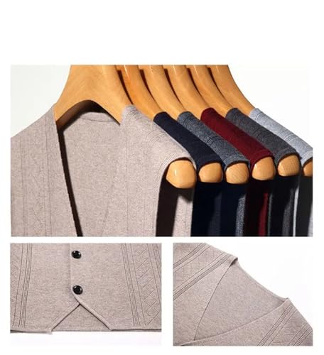 Men's Casual Wool Sweater Knitted Vest Solid V-Neck Button Patchwork Screw Thread Sleeveless Sweater2