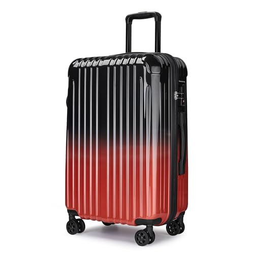 Image of 24 inch Chececked Luggage - Airline Approved Suitcases with Spinner Wheels, Built-In TSA Lock，Hard Shell Expandable Suitcases
