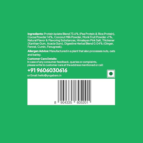 Image of Yogabar ProClean Plant Protein Powder - 25g Protein Per Serve - Chocolate Flavour with Monk Fruit Sweetener - Cleanest & Lightest Protein with Herbs for Easy Digestion - Ideal for Vegan Diet - No Added Preservatives, No Added Sugar (500g Pouch, 13 Servings)