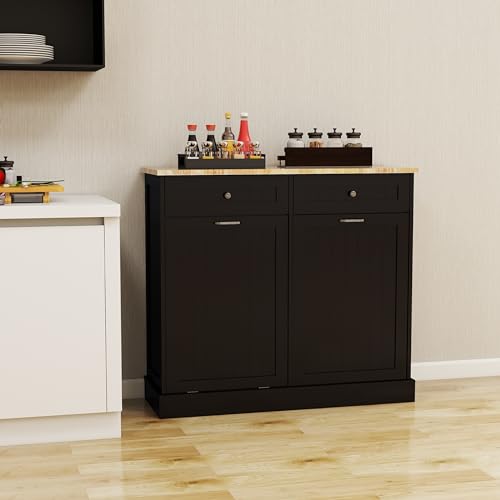 Gabinete para Basura con Dos Cajones y Compartimento Inclinado Negro
