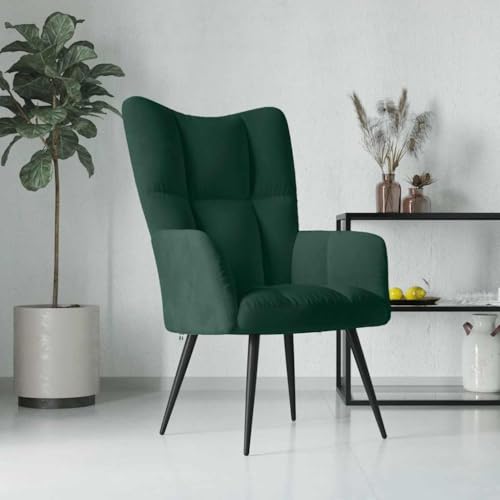 Modern Velvet Accent Chair, Dark Green Lounge with Thick Cushion and Steel Frame, Comfortable Reading Chair for Living Room, Bedroom, Office, Supports Up to 110 kg