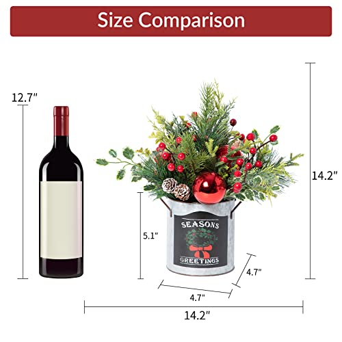 Twincodecor Artificial Christmas Tabletop Decorations - 14.2 Inch Small Christmas Centerpiece Potted Tree Artificial Plants With Sturdy Stand And Pine Cones And Red Berries Decoraction #TOP1