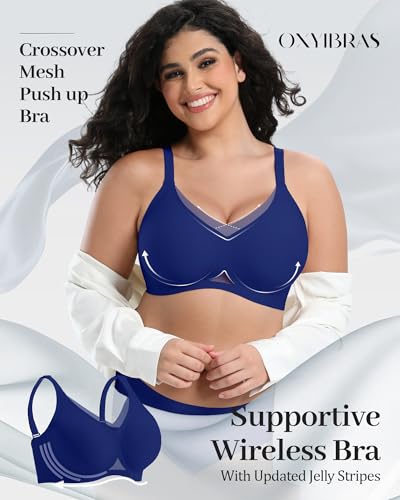 Image of Jelly Bras for Women No Underwire Mesh Wireless Crossover Bra Seamless Full Coverage Lift T Shirt Sleep Bralettes