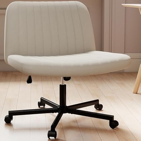Murago Criss Cross Chair, Extra Wide Armless Rolling Office Desk Chair with Wheels, Plus Size Viral Vanity Legged Chair, Bedroom Beige Cover