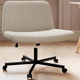 Murago Criss Cross Chair, Extra Wide Armless Rolling Office Desk Chair with Wheels, Plus Size Viral Vanity Legged Chair, Bedroom Beige