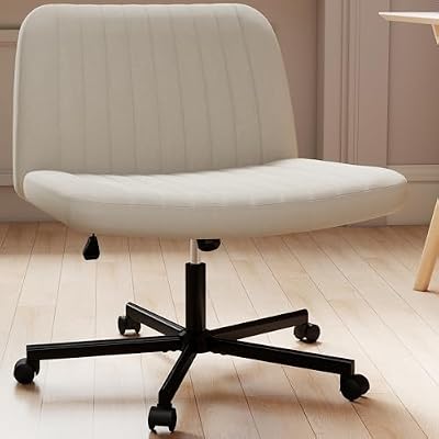 Murago Criss Cross Chair, Extra Wide Armless Rolling Office Desk Chair with Wheels, Plus Size Viral Vanity Legged Chair, Bedroom Beige