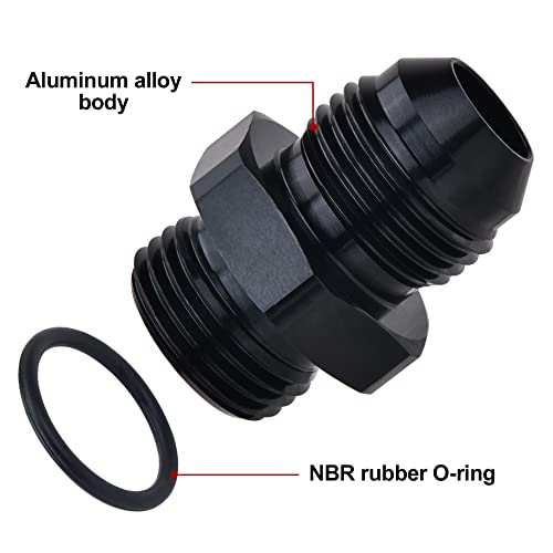 Evil Energy AN8 8AN Flare to 8AN ORB Male O-Ring Boss Fuel Pump Rail Adapter Fitting Aluminum Black Pack of 2