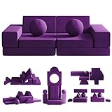 Kids Couch, 12PCS Fold Out Toddler Couch with 2 Balls and Tunnel, Modular Kids Couch for Playroom, Kids Play Couch for Kickball Game, Pitching Game, Over 30 Creative Gameplay Couch for Kids (Purple) -  wanan