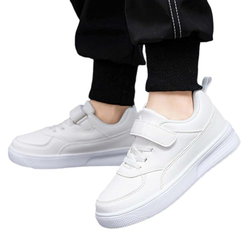 Kids Sneakers Water Resistant Leather Upper Athletic Shoes for School Running Play with Non Slip Sole Ages 4-14Y2