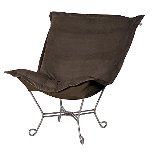 Howard Elliott Scroll Puff Chair with Cover, Titanium Frame, Bella Chocolate Howard Elliott Scroll Puff Chair with Cover, Titanium Frame, Bella Chocolate