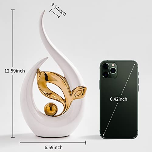 Fjs Art Ceramic Statue For Home Decor, Table Decorations For Living Room Bedroom Office Table Centerpiece, Coffee Table Decor 12" H Modern Ceramic Abstract Art Sculpture Shelf Decor Accents.white Gold #TOP2