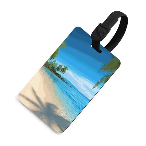 Étiquette de bagage noire imprimé plage hawaïenne avec bouclier de confidentialité