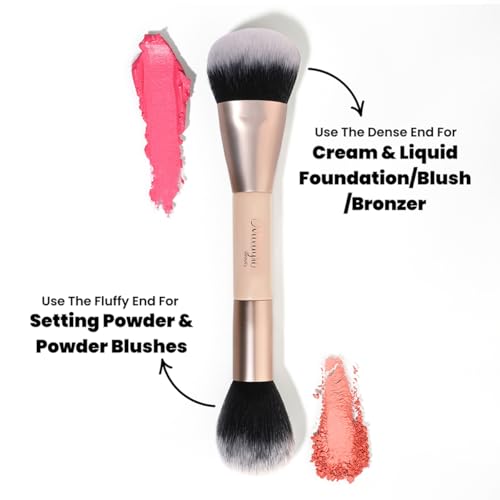 Image of Milagro Beauty Double Duty Makeup Brush 19 | Dual Ended Face Brush, Fluffy Side for Powder & Dense Side For Cream & Liquid | Ultra-Soft Vegan Bristles with Pro Finish