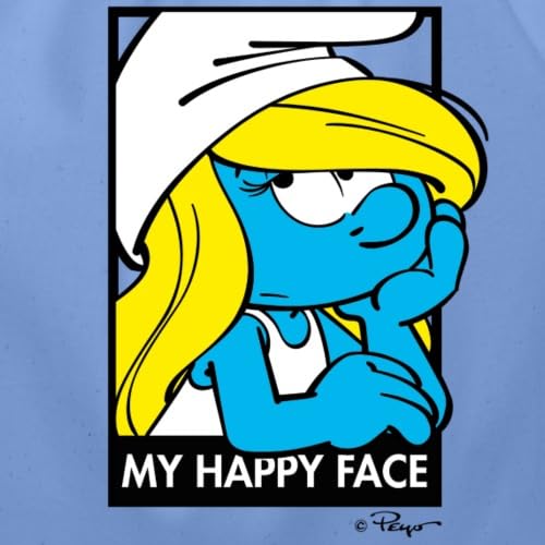 Spreadshirt Sarcastic Smurfette 'My Happy Face' - The Smurfs Expressive Design Cotton Drawstring Bag, One Size, carolina blue