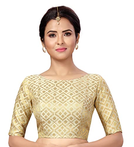 Image of Studio Shringaar Women's Readymade Brocade Elbow Length Sleeves Saree Blouse