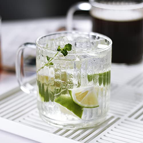 Luxu Glass Coffee Mugs With Vertical Stripes,18 Fl.oz Clear Handmade Large Wide Mouth Mocha Hot Beverage Mugs(2 Pack) #TOP3