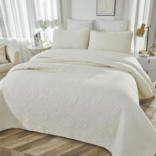 GREAT AIGOO Colcha Bouti 100% Poliéster, Color Crema, Cama 180-280x265cm, Incluye 2 Fundas de Cojín