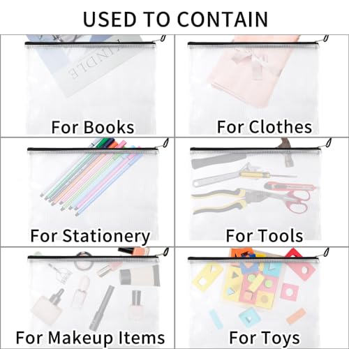 Image of EOOUT 24pcs Mesh Zipper Pouch Bags, Plastic Zipper Bag for Organizing 13.5x9.5 Inches Letter Size, A4 Size, for Office Supplies
