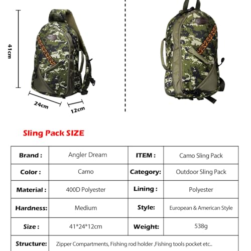 Camo Fishing Sling Pack Adjustable Size Fly Fishing Accessories Tackle Bag Outdoor Sports Sling Crossbody Chest Bag Daypack for Hiking Travel3