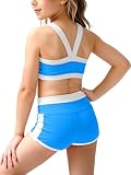 Haloumoning Girls 2 Piece Outfits Athletic Color Block Training Bra and High Waisted Shorts Clothing Sets...