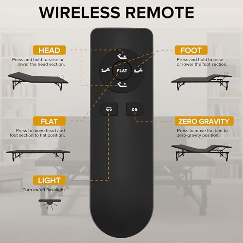 Image of Anwick Queen Adjustable Bed Frame with Remote, Head & Foot Incline, Zero Clearance Base, USB-A & USB-C Ports, Under-Bed LED Nightlight (Black)