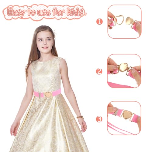 2 Pcs Elastic Belts for Toddler Kids Adjustable Girls Teens Stretch Belts with Heart Buckle for Pants Jeans Dress2