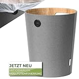 AMBIAVO® Papierkorb - 12L Büro Mülleimer mit Mülltütenfixierung, grau Holzoptik, perfekter Abfalleimer fürs home office und Kinderzimmer, praktischer Papiermüllkorb trash bin